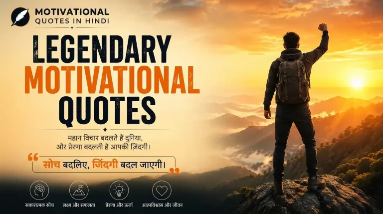 Hindi motivational quote poster featuring a man standing on a mountain summit at sunrise with a fist raised