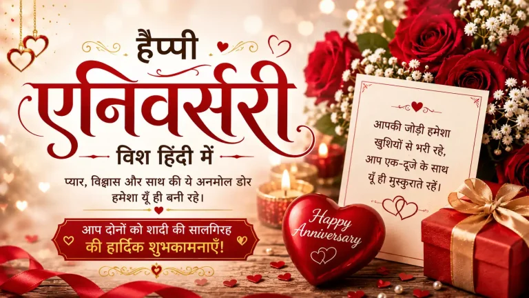 New Anniversary Wishes in Hindi | एनिवर्सरी विश हिंदी में 2 Anniversary Wishes in Hindi with happy anniversary greeting, red roses, heart and gift