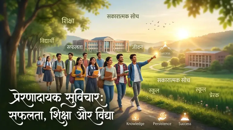Motivational Suvichar in Hindi- Indian students walking on a sunlit campus pathway toward success, illustrating motivational suvichar in Hindi for education and positive thinking.