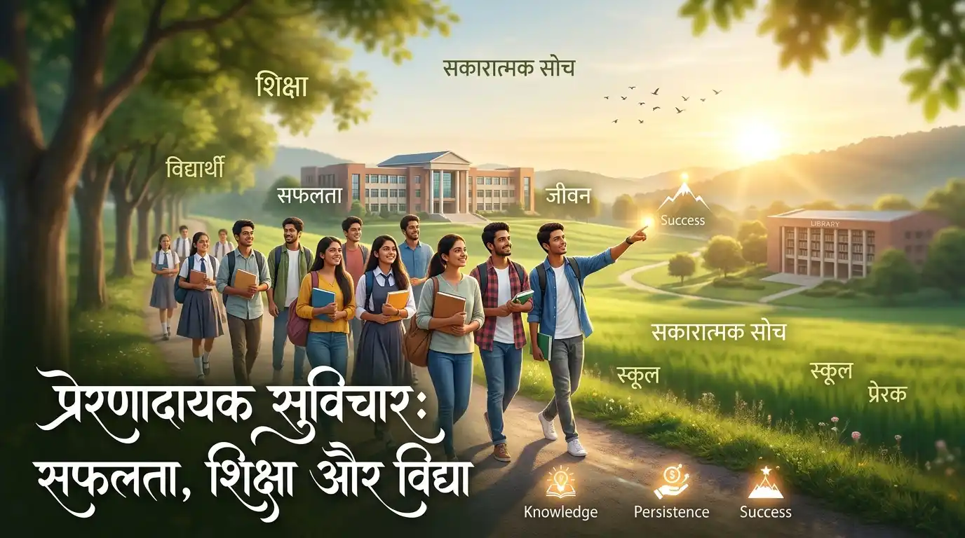 Motivational Suvichar in Hindi- Indian students walking on a sunlit campus pathway toward success, illustrating motivational suvichar in Hindi for education and positive thinking.