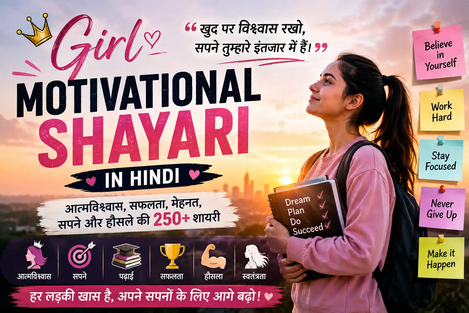Girl Motivational Shayari in Hindi: 150+ लड़कियों के लिए हौसला, आत्मविश्वास, सफलता और सपनों की शायरी 1 Girl Motivational Shayari in Hindi